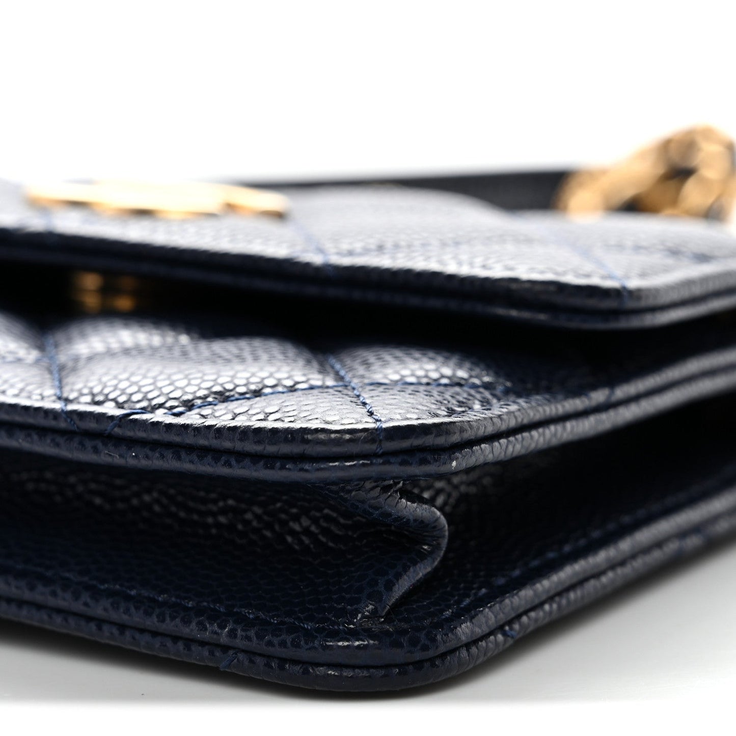 Caviar Quilted Twist Your Buttons Coin Purse With Chain Navy