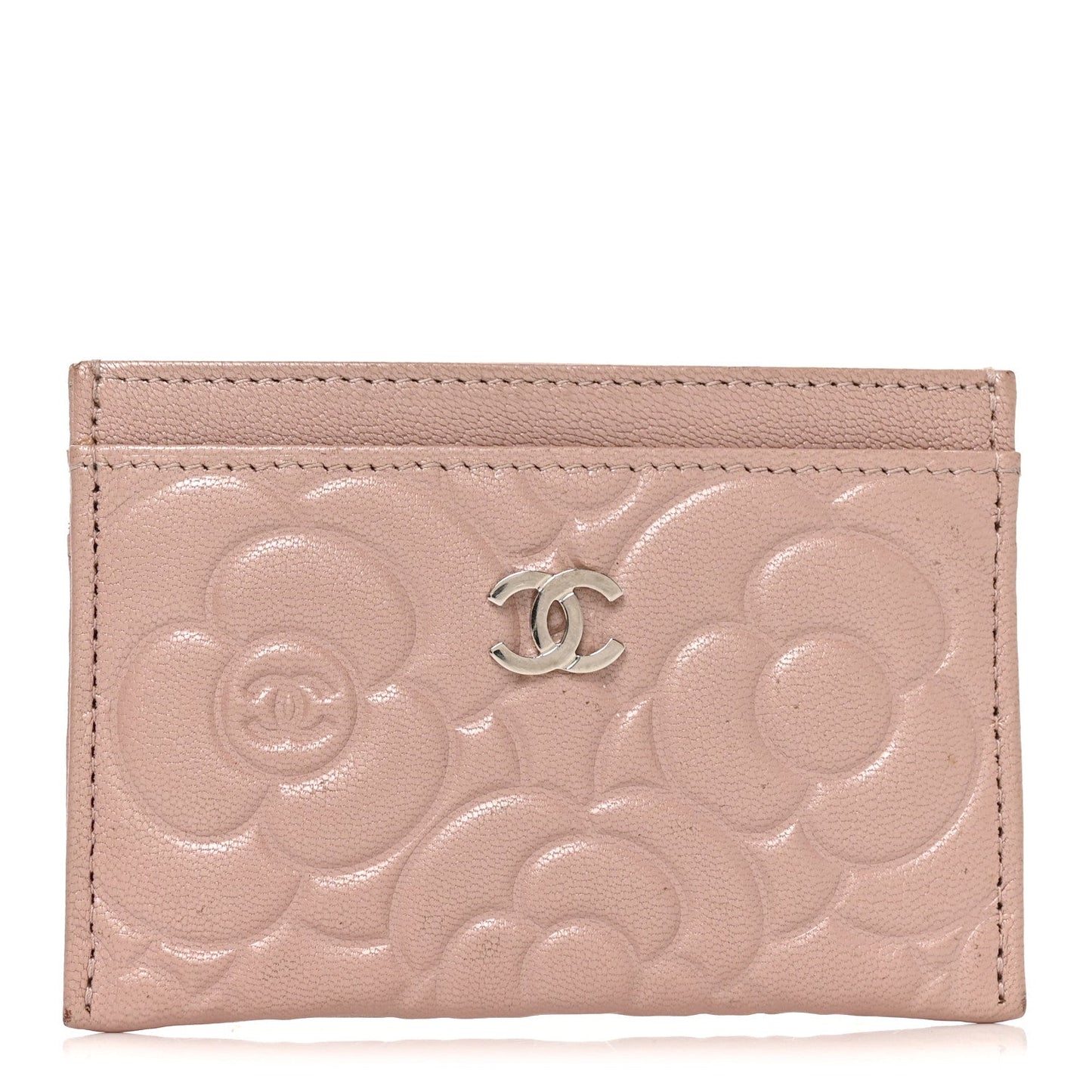Goatskin Camellia Embossed Card Holder Light Pink