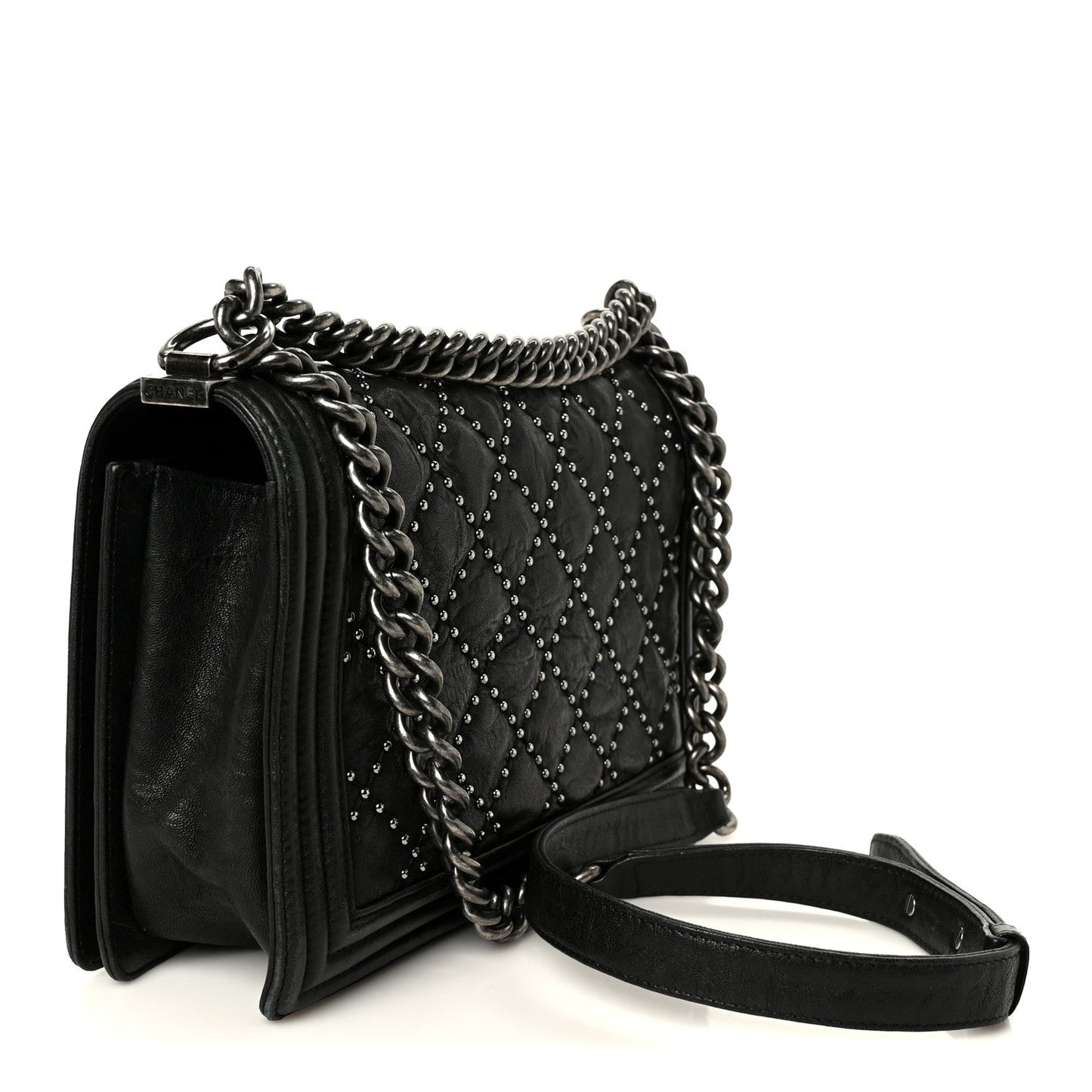 Crumpled Lambskin New Medium Studded Boy Flap Black