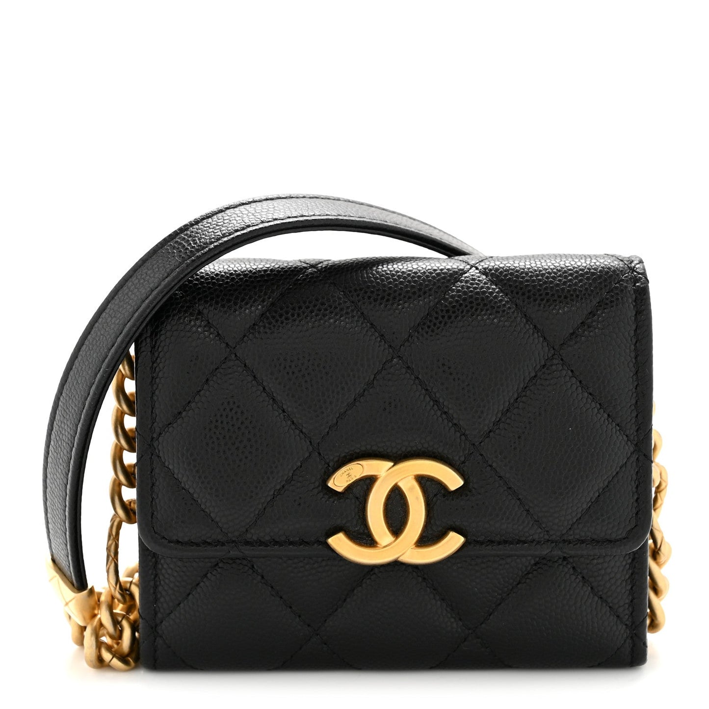 Caviar Quilted Bracelet On Chain Clutch Black