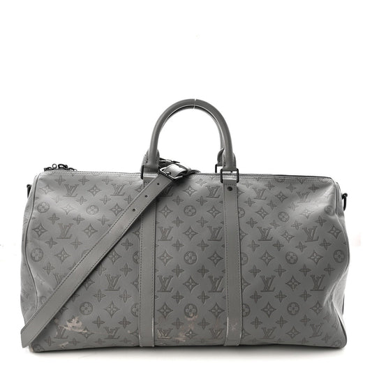 Calfskin Monogram Shadow Keepall Bandouliere 50 Anthracite Gray