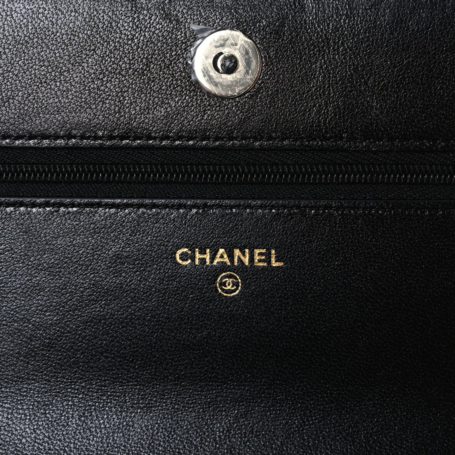 Lambskin Quilted Crystal CC Wallet On Chain WOC Black