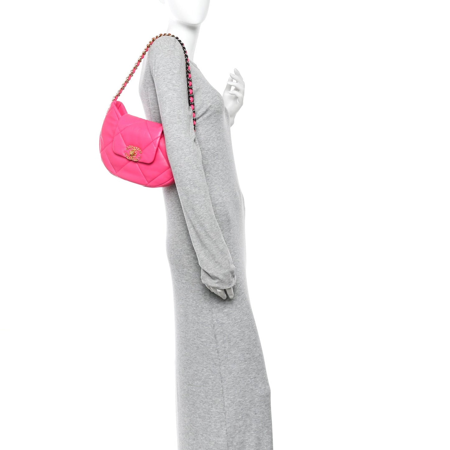 Lambskin Quilted Chanel 19 Hobo Fuchsia
