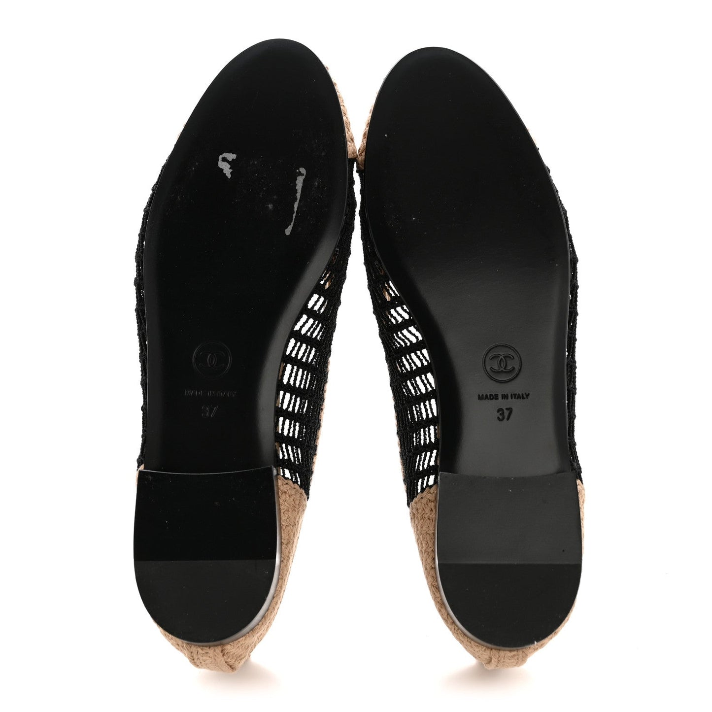 Raffia Cap Toe Ballerina Flats 37 Black Beige