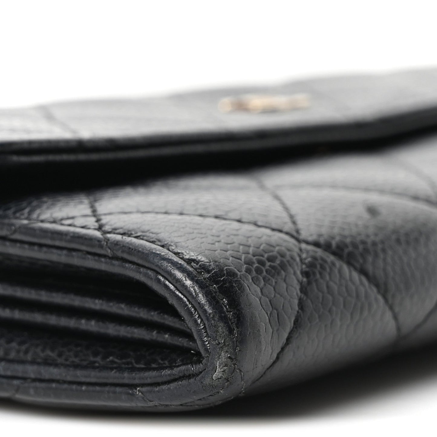 Caviar Quilted Large Gusset Flap Wallet Black
