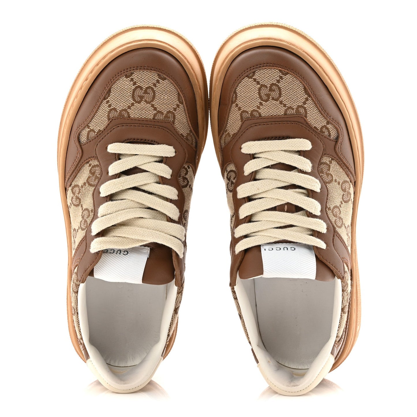 Calfskin GG Monogram Womens Platform 55mm Sneakers 35.5 Hezelnut Beige Ebony Mystic White
