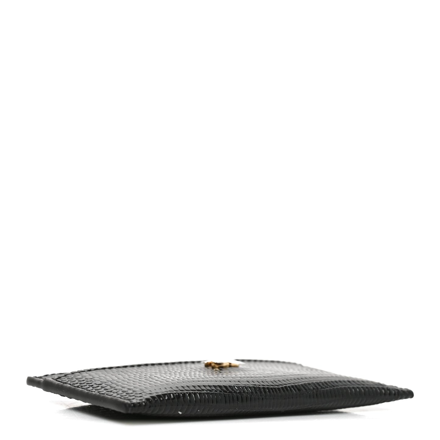 Calfskin Lizard Embossed Card Holder Gold Black