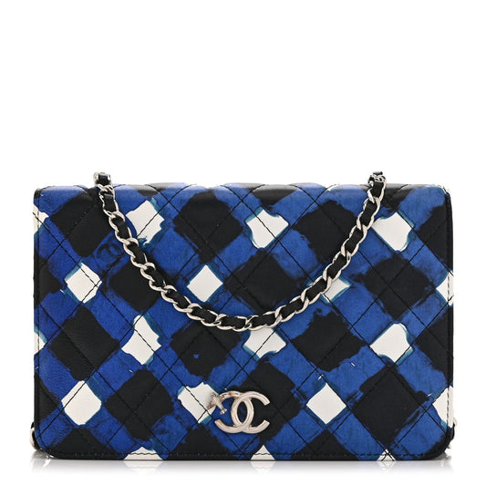 Printed Lambskin Airlines Wallet On Chain WOC White Blue Black