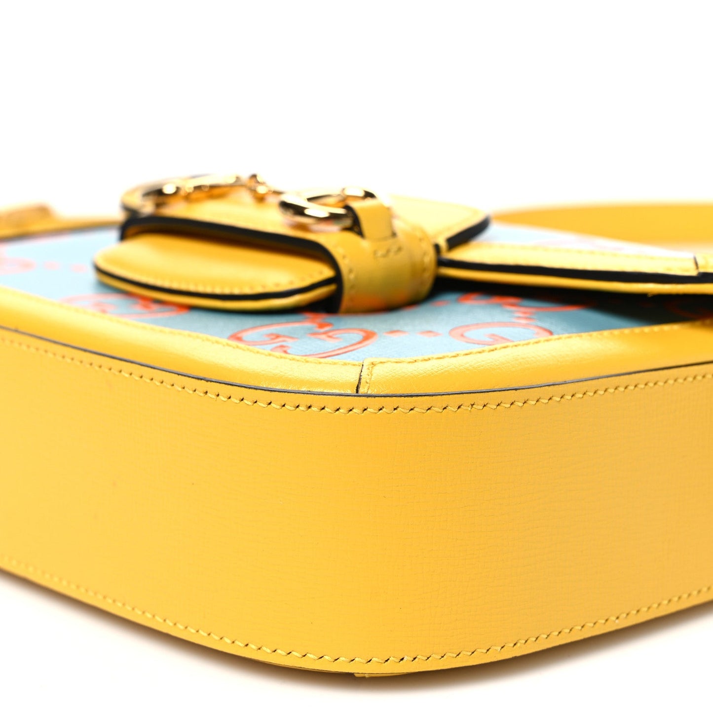 Azalea Calfskin GG Monogram Bi-Color Debossed Mini Horsebit 1955 Shoulder Bag Dusty Azure Stone Topaz Deep Orange