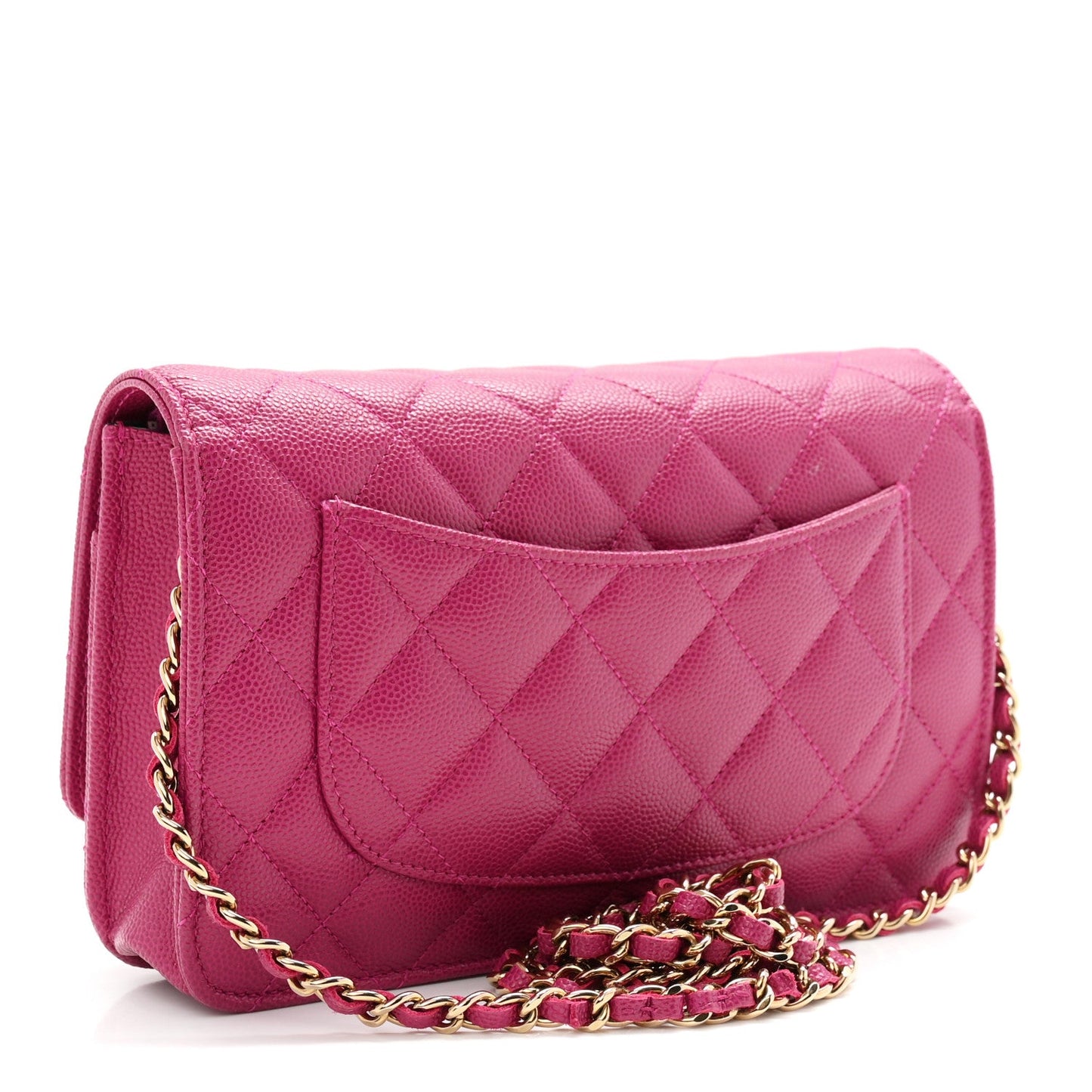 Caviar Quilted Chain Embossed CC Wallet On Chain WOC Fuchsia