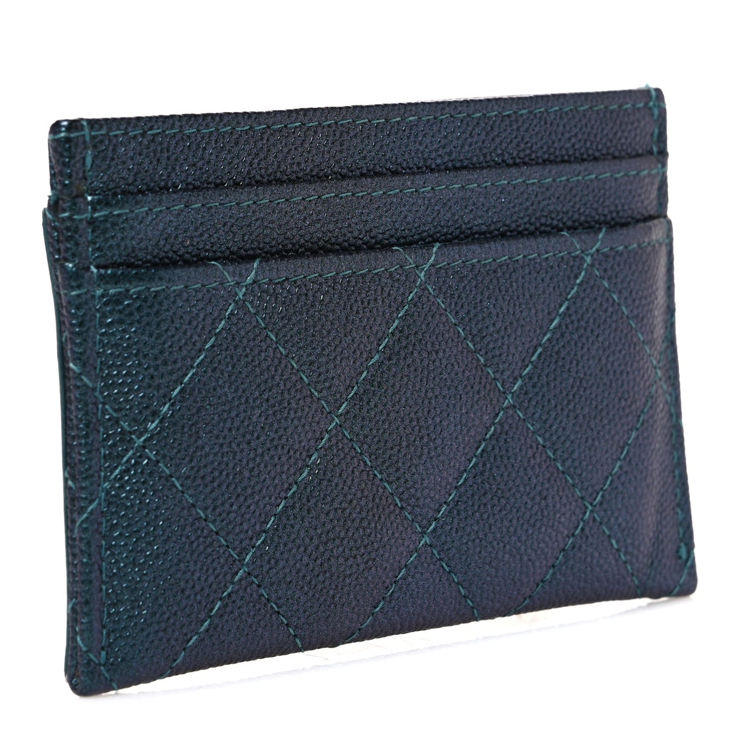 Iridescent Caviar Quilted Filigree Card Holder Dark Turquoise