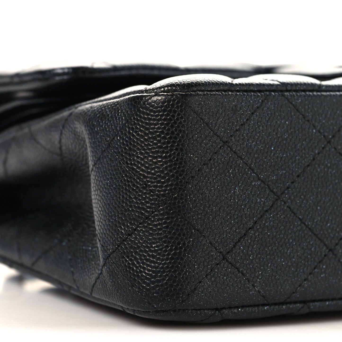Iridescent Caviar Quilted Small Double Flap Black