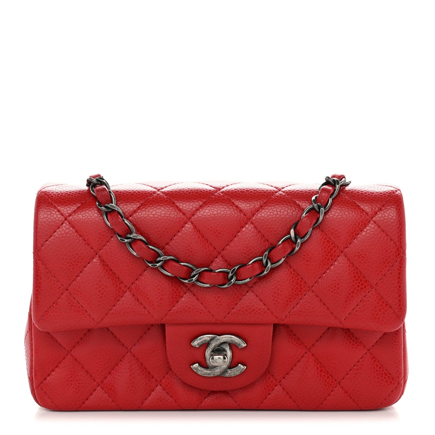 Caviar Quilted Mini Rectangular Flap Red