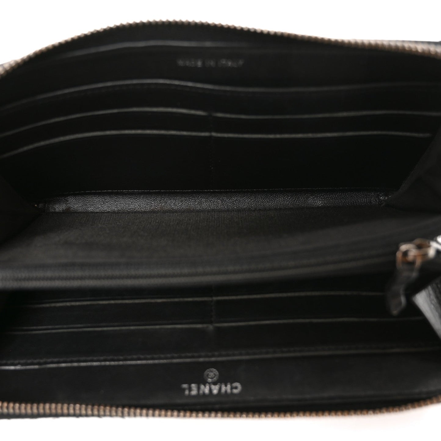 Glazed Calfskin Quilted Small Coco Boy Zip Around Wallet Black