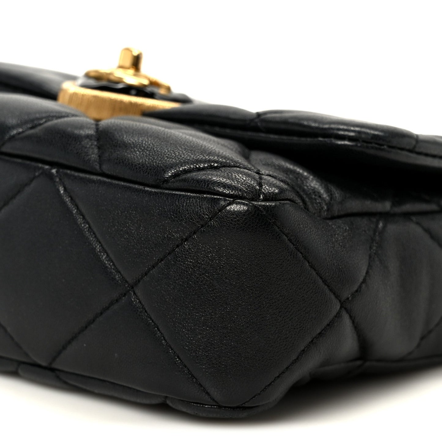 Lambskin Resin Quilted Mini Heart Square Flap Black