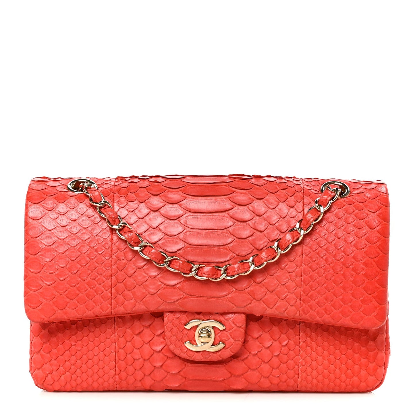 Snakeskin Medium Double Flap Red
