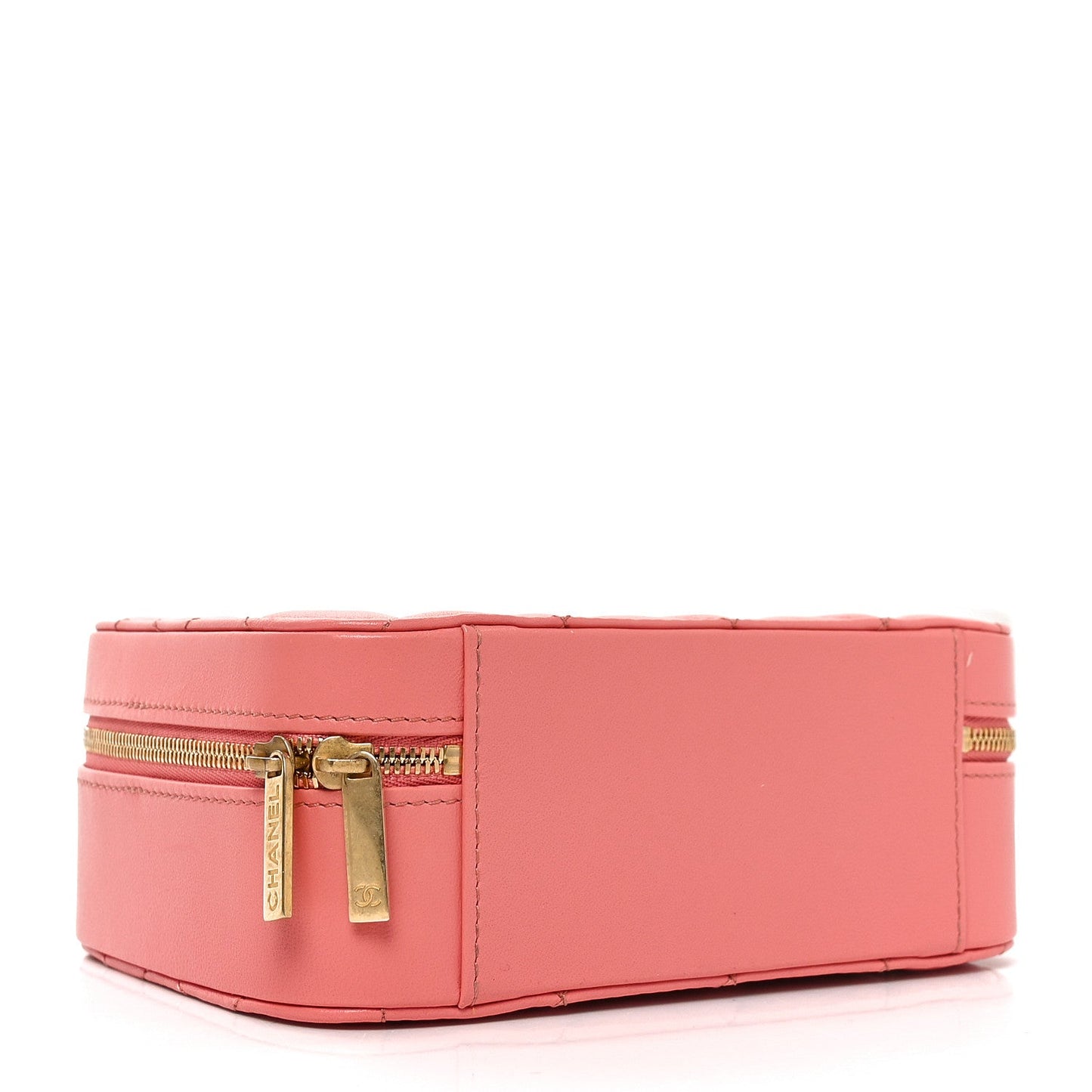 Lambskin Quilted Top Handle Small Vanity Case Pink