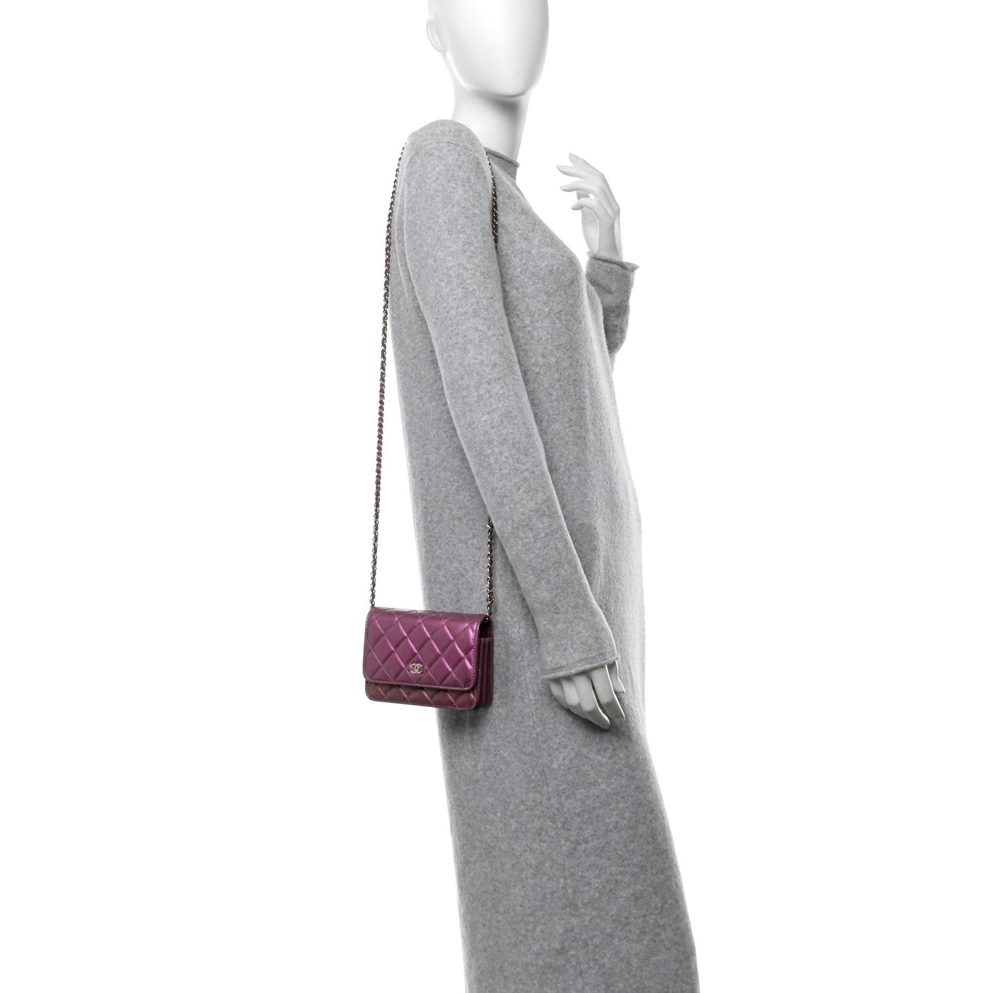 Iridescent Lambskin Quilted Mini Wallet On Chain WOC Purple