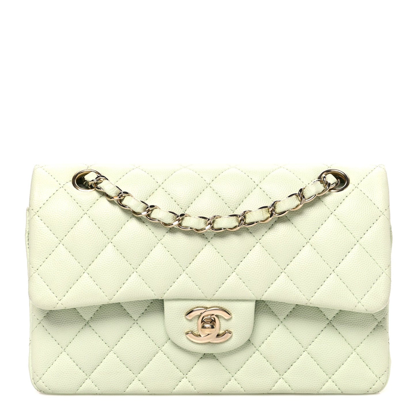 Caviar Quilted Small Double Flap Light Green