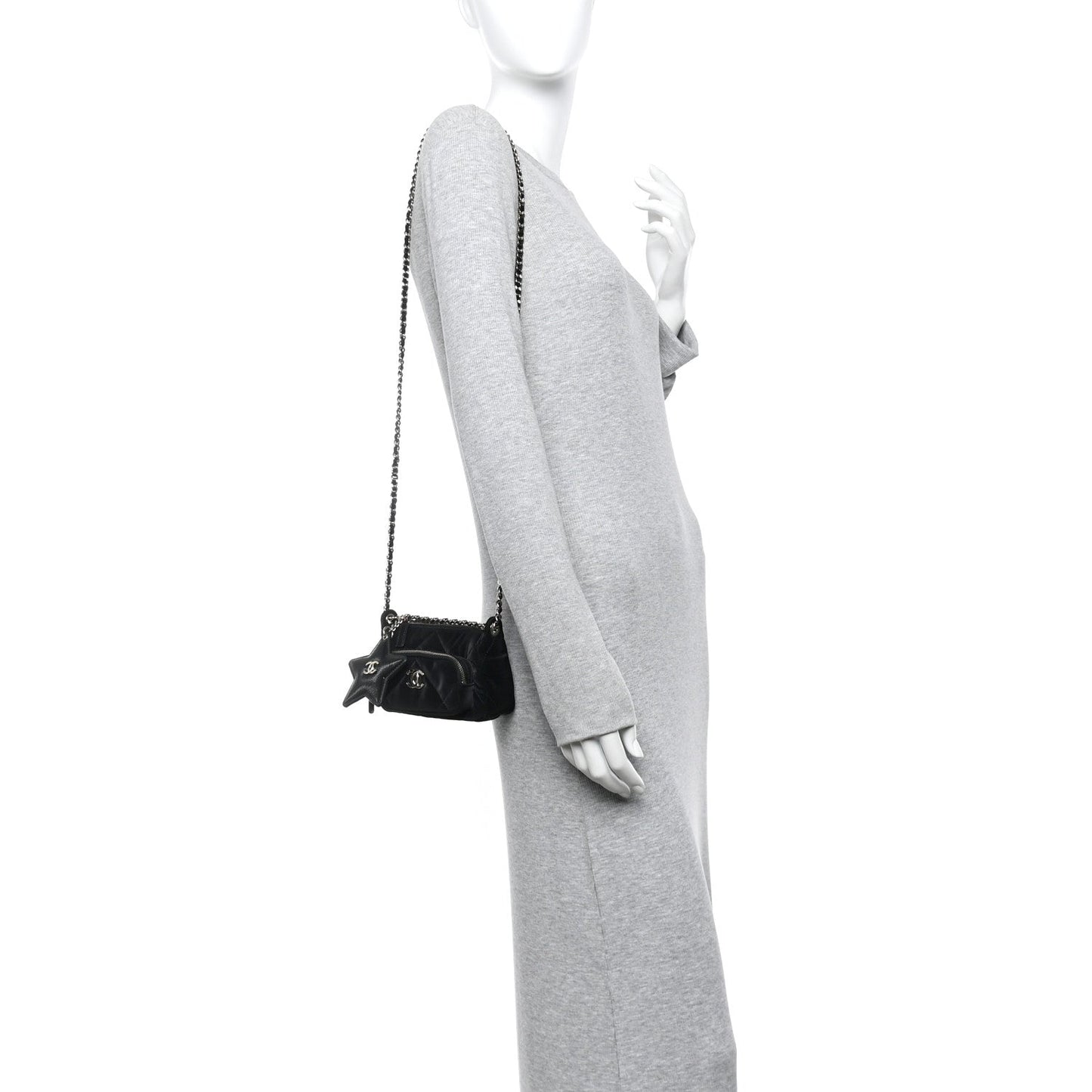 Velvet Effect Nylon Shiny Crumpled Calfskin Mini Quilted Chanel 25 Clutch With Chain Black