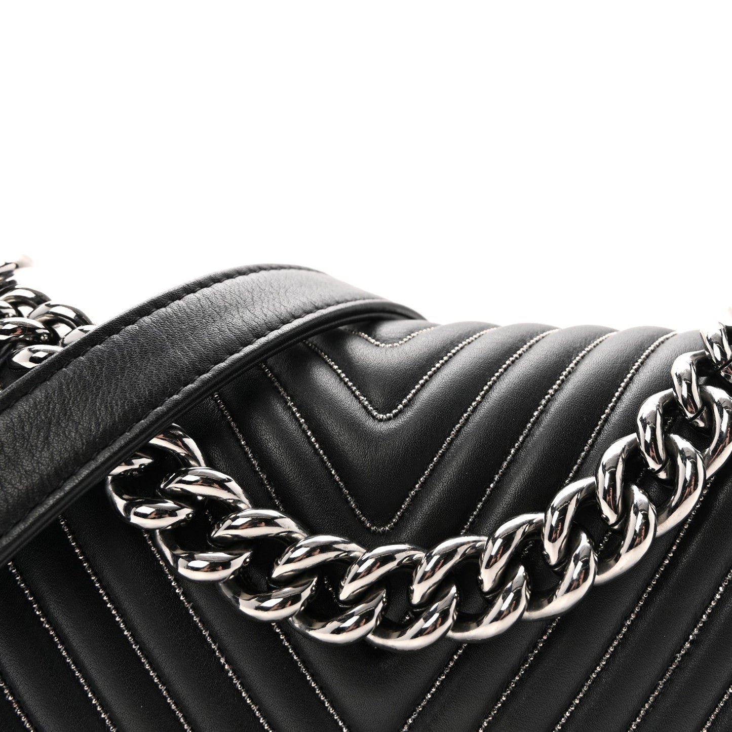 Calfskin Chain Chevron Small Boy Flap Black