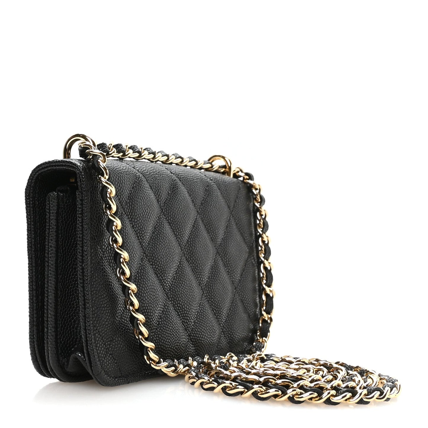 Caviar Quilted Pocket Twins Clutch With Chain  Black