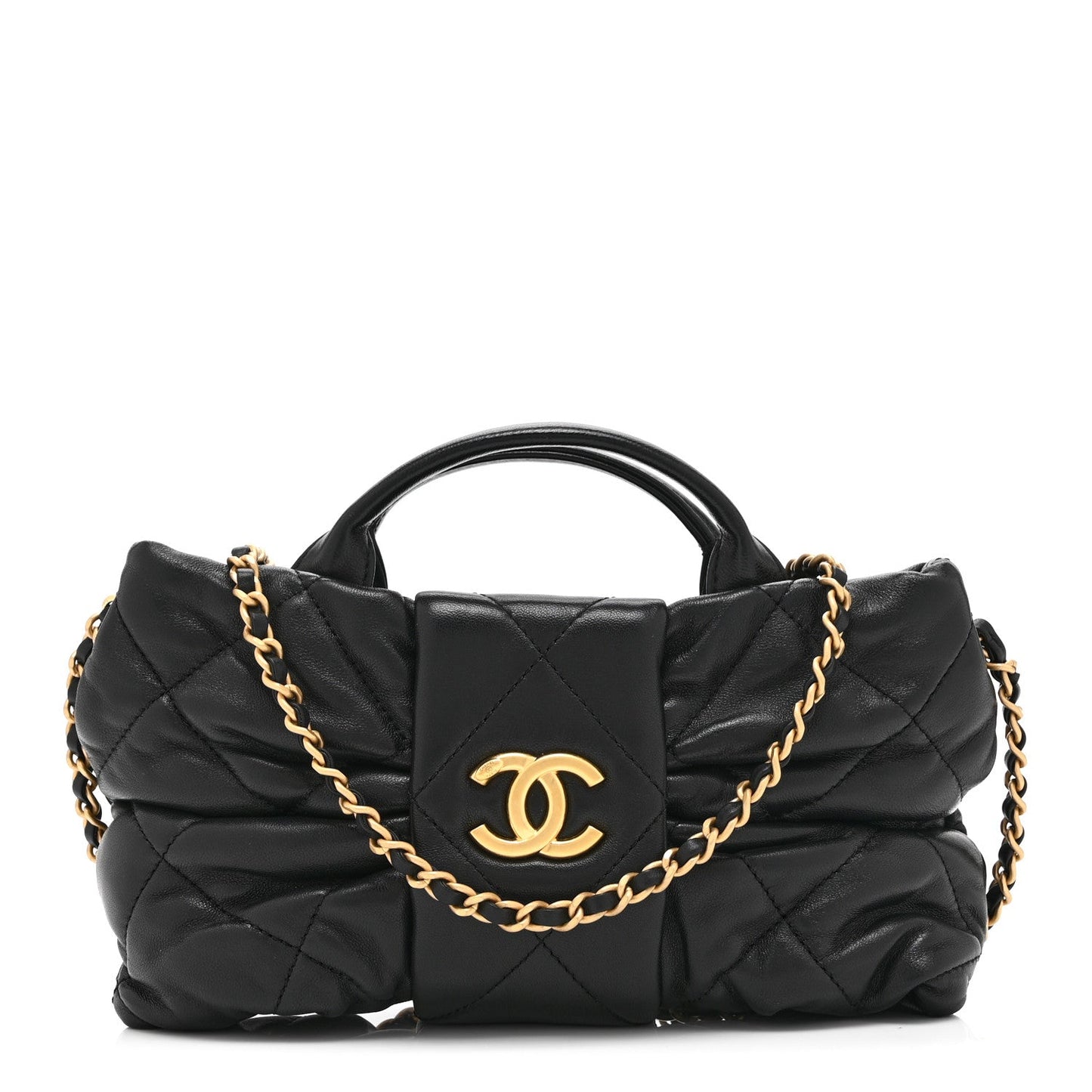 Lambskin Quilted Mini Bow Bag Black