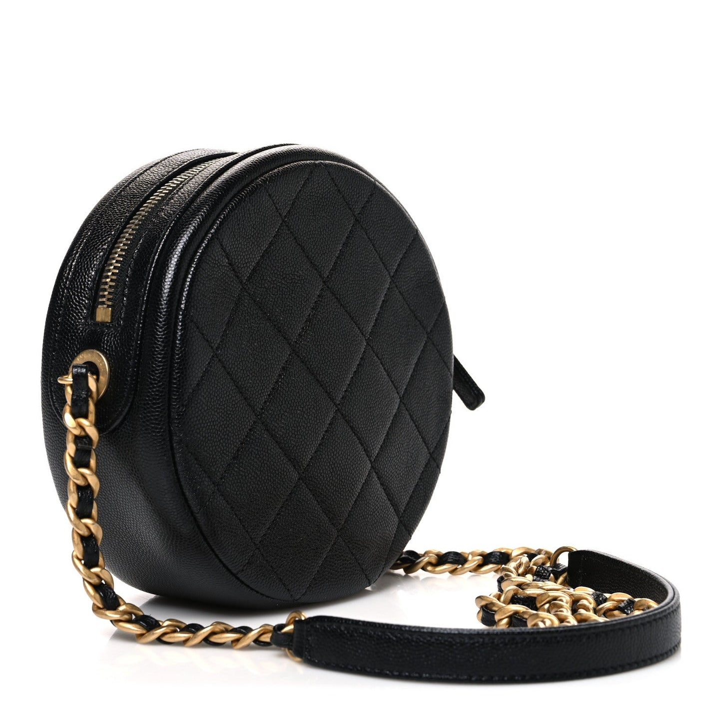 Caviar Quilted Small Round Bag With Chain Black