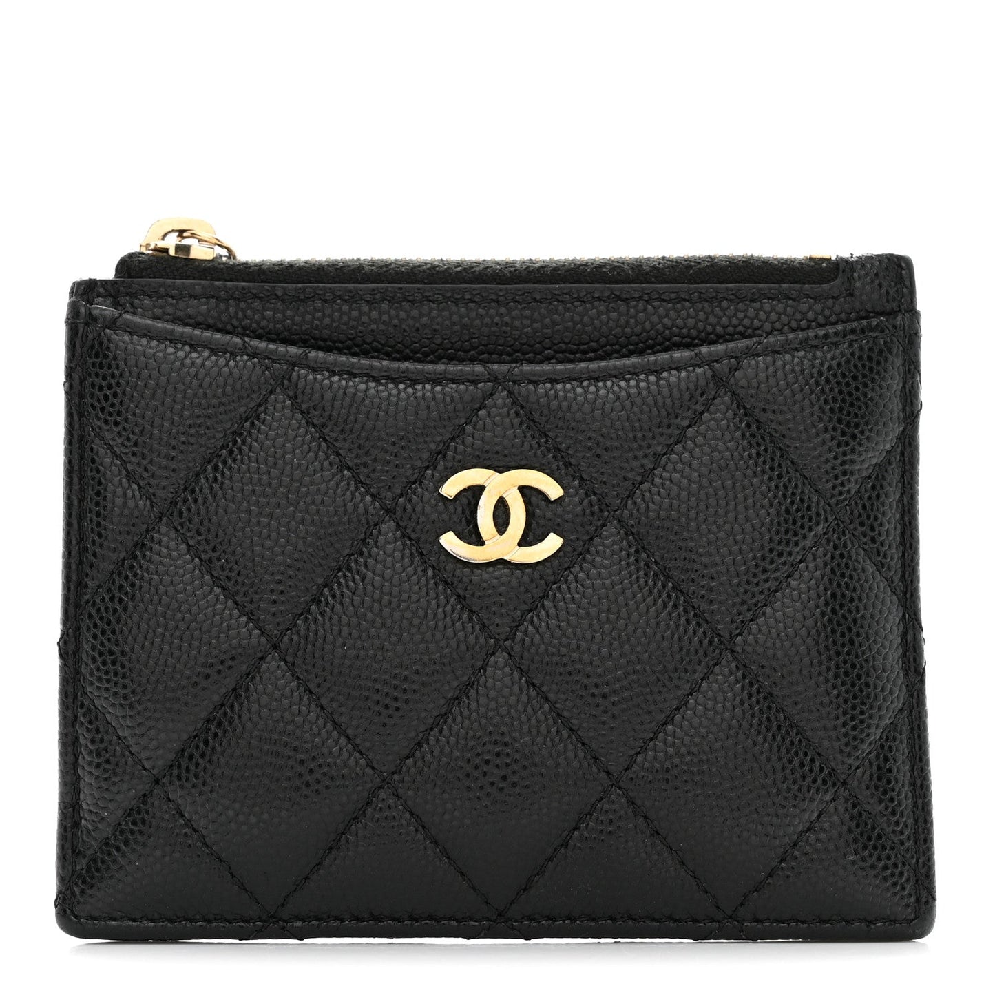 Caviar Quilted CC Zip Card Holder Black