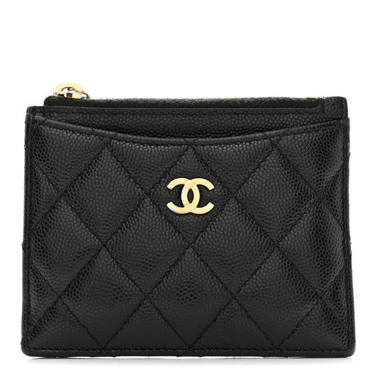 Caviar Quilted CC Zip Card Holder Black
