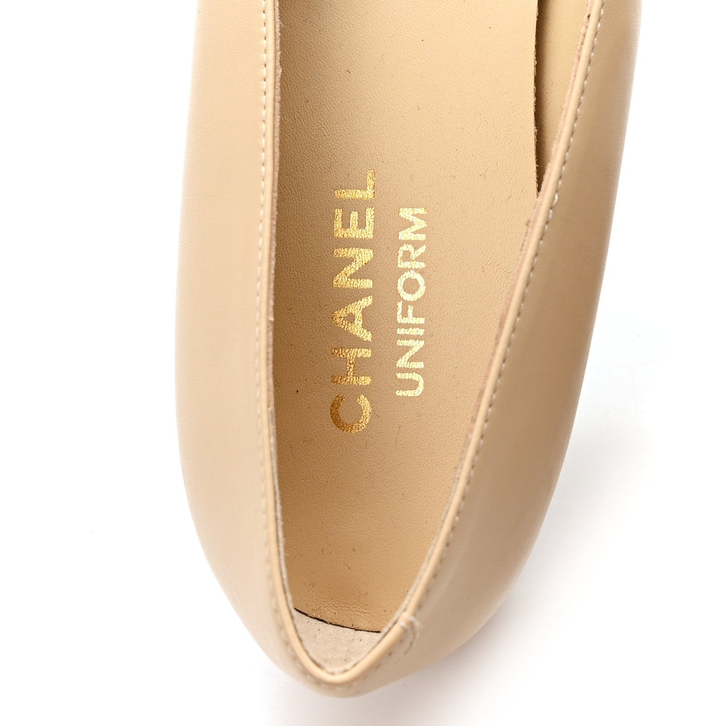 Lambskin Cap Toe CC Uniform Ballerina Flats 40.5 Beige Black