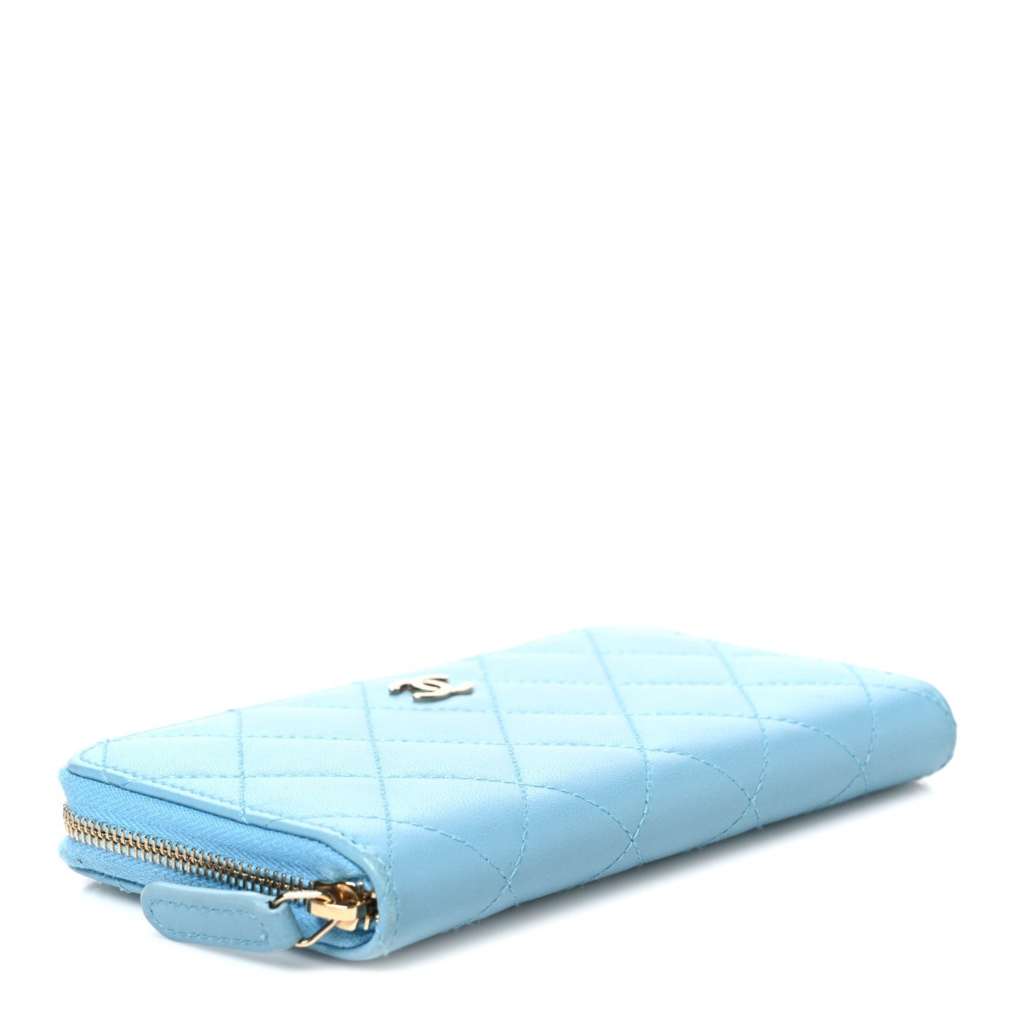 Lambskin Quilted Medium Zip Around Wallet Blue