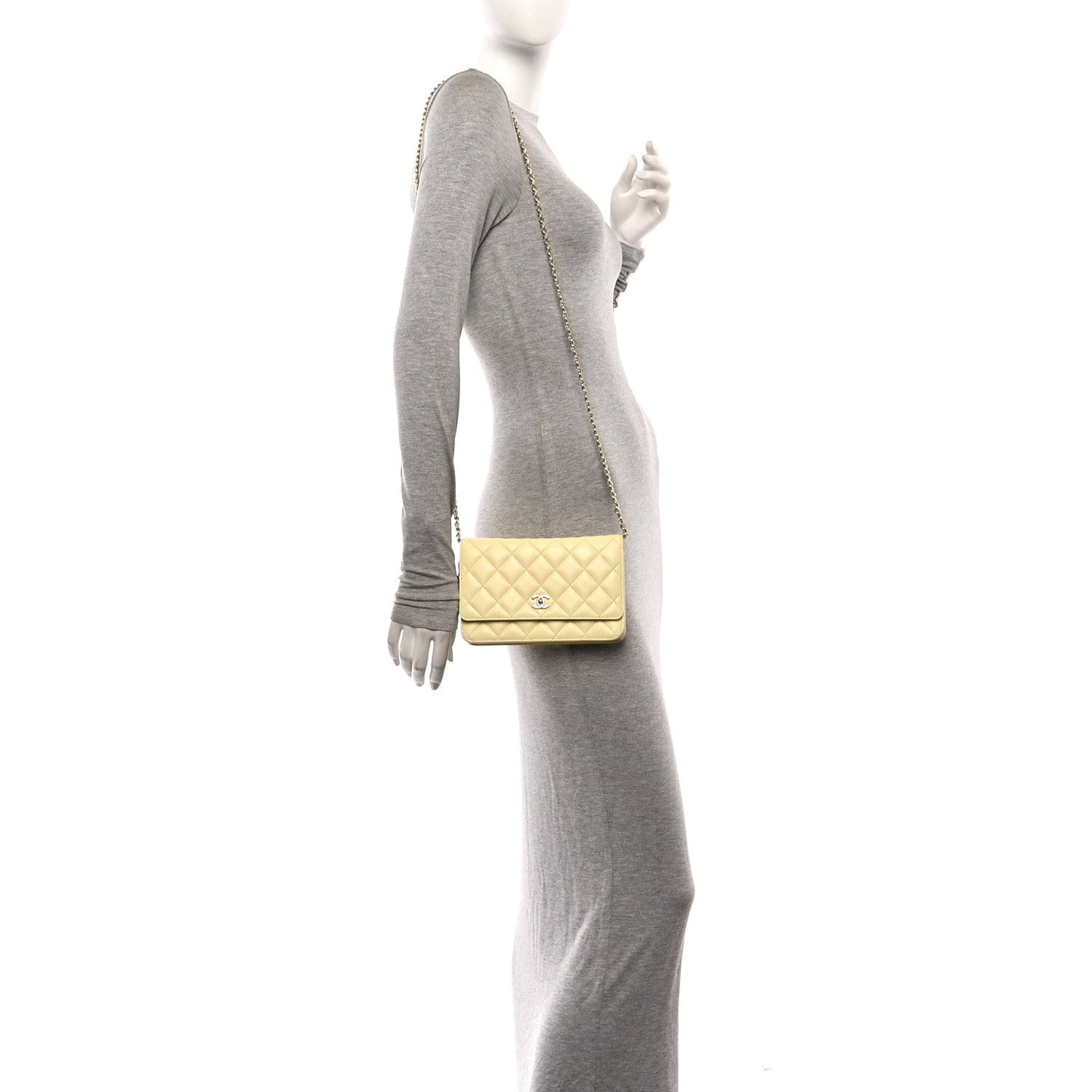 Caviar Quilted CC Turnlock Wallet On Chain WOC Light Yellow