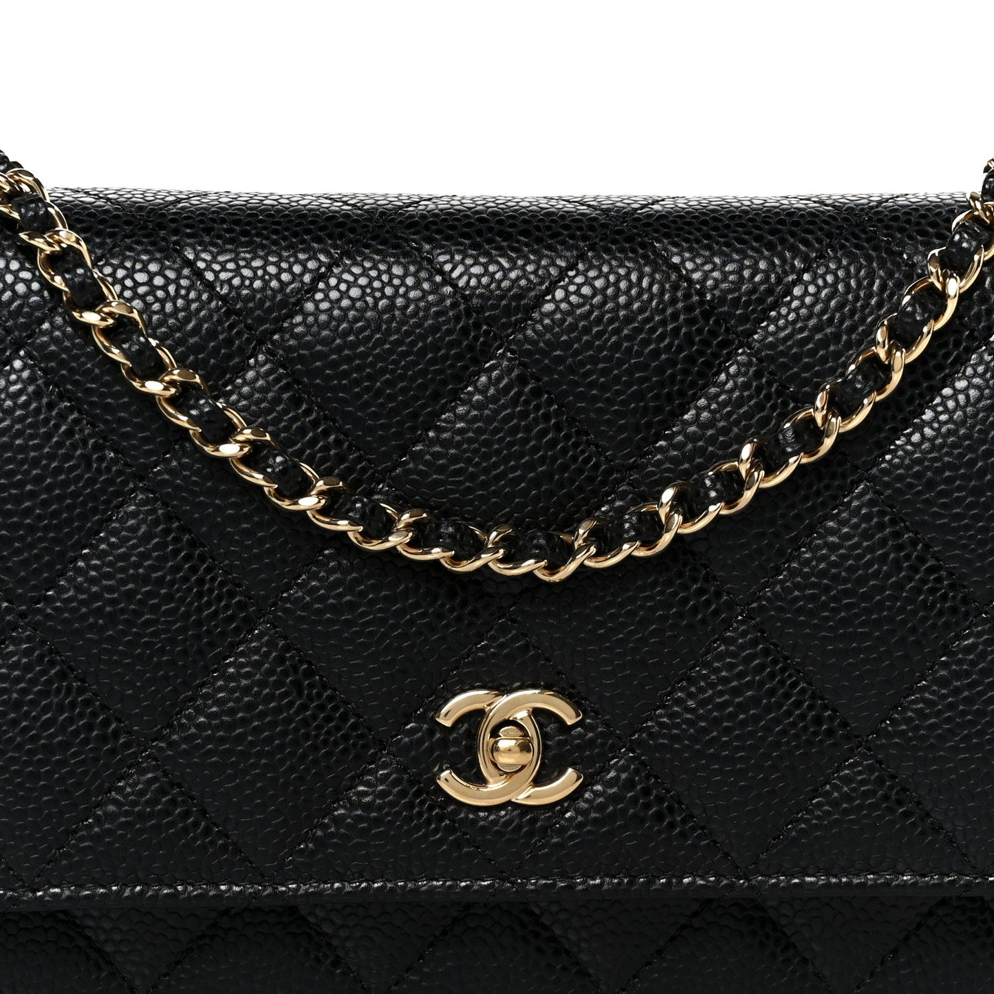 Caviar Quilted CC Turnlock Wallet On Chain WOC Black