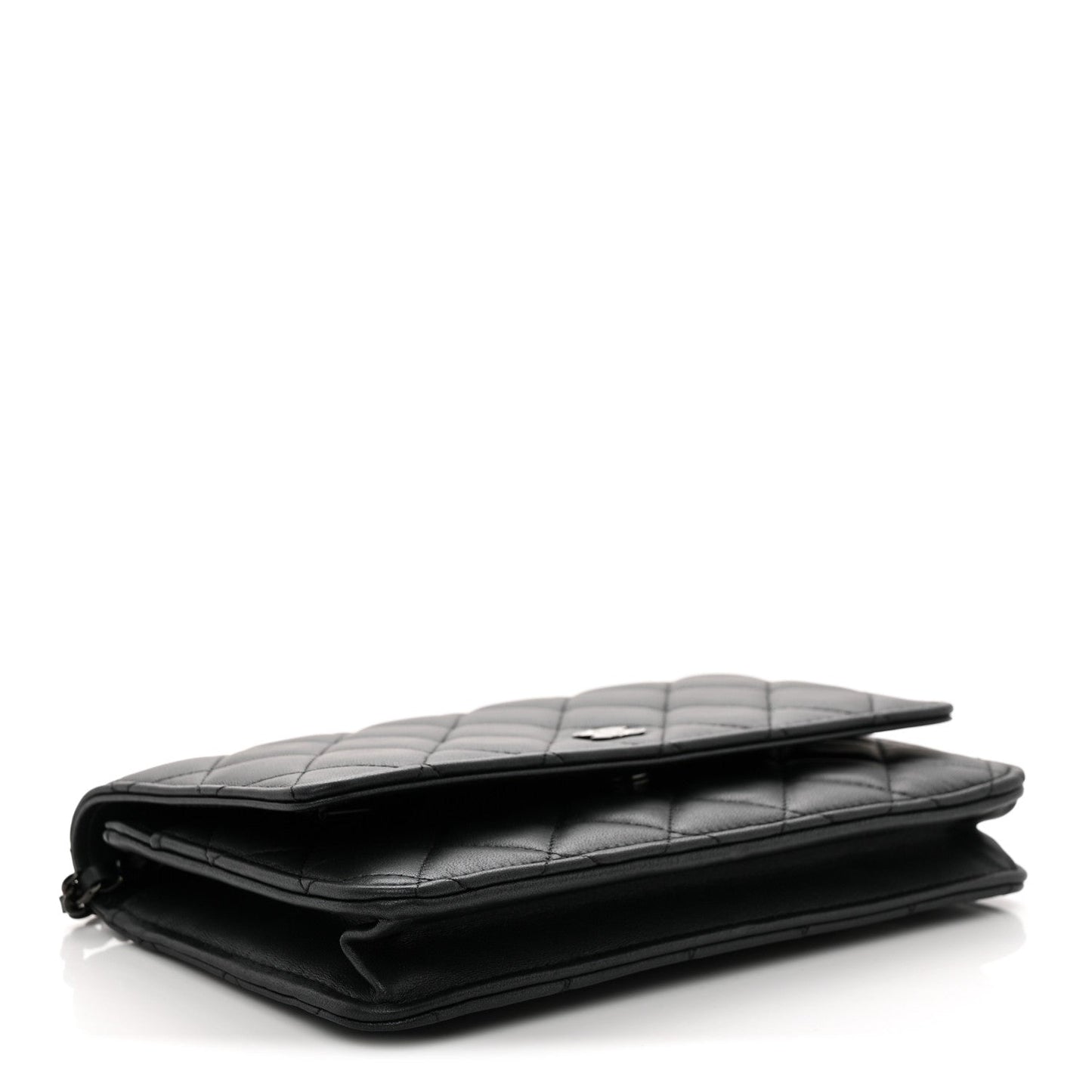 Pearly Lambskin Quilted Wallet On Chain WOC So Black