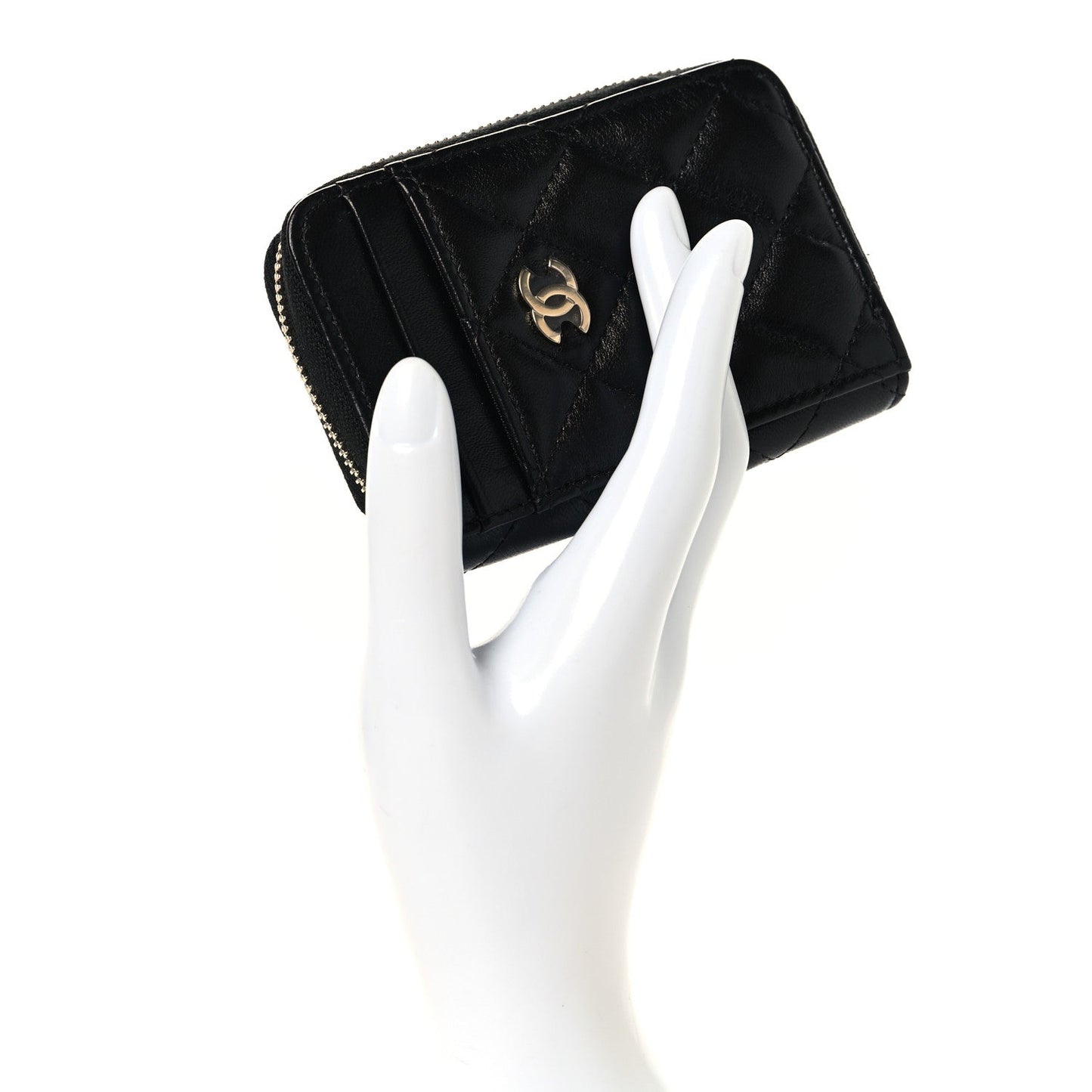 Caviar Quilted Zip Card Holder Black