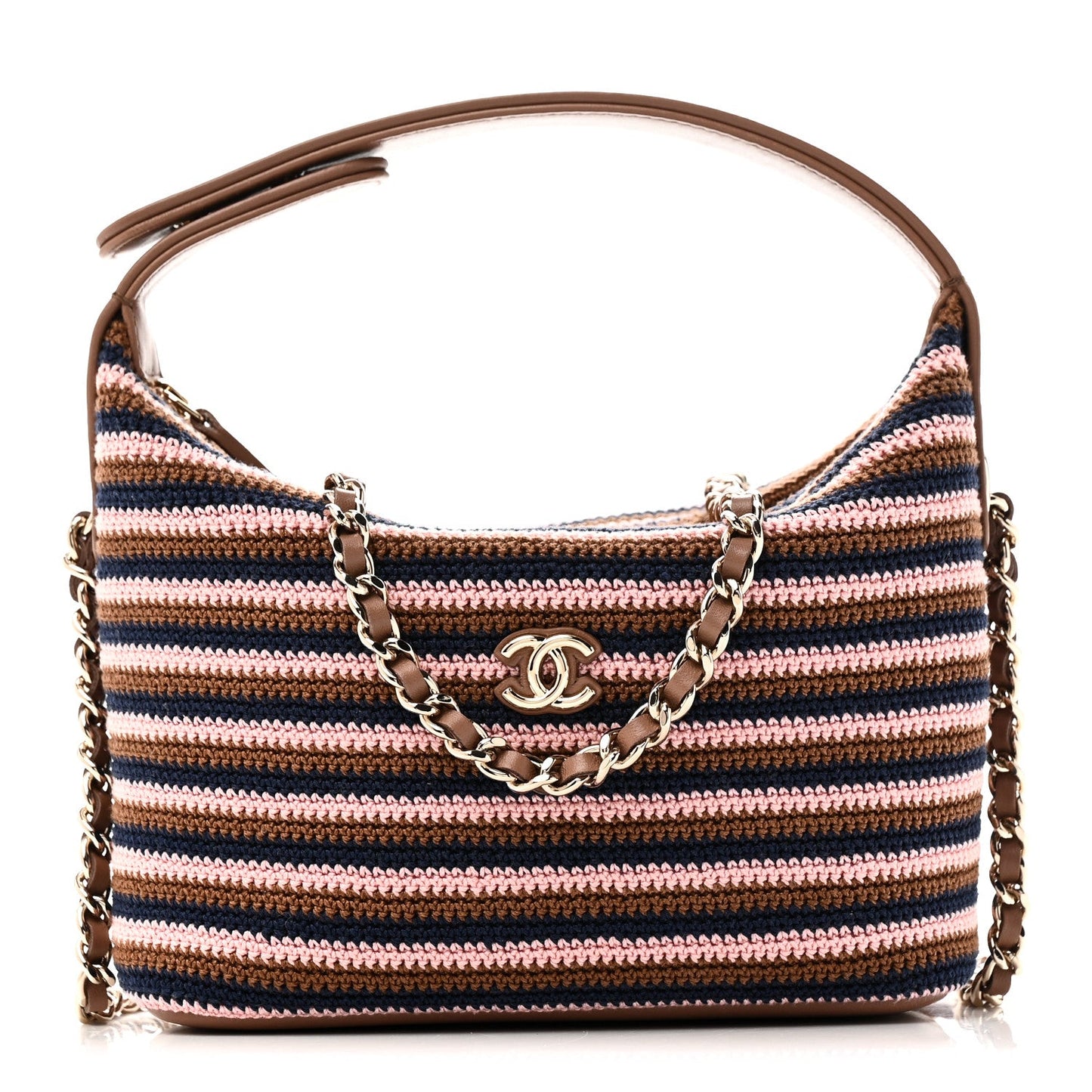Crochet Lambskin Coco Crochet Hobo Clutch With Chain Brown Pink Navy