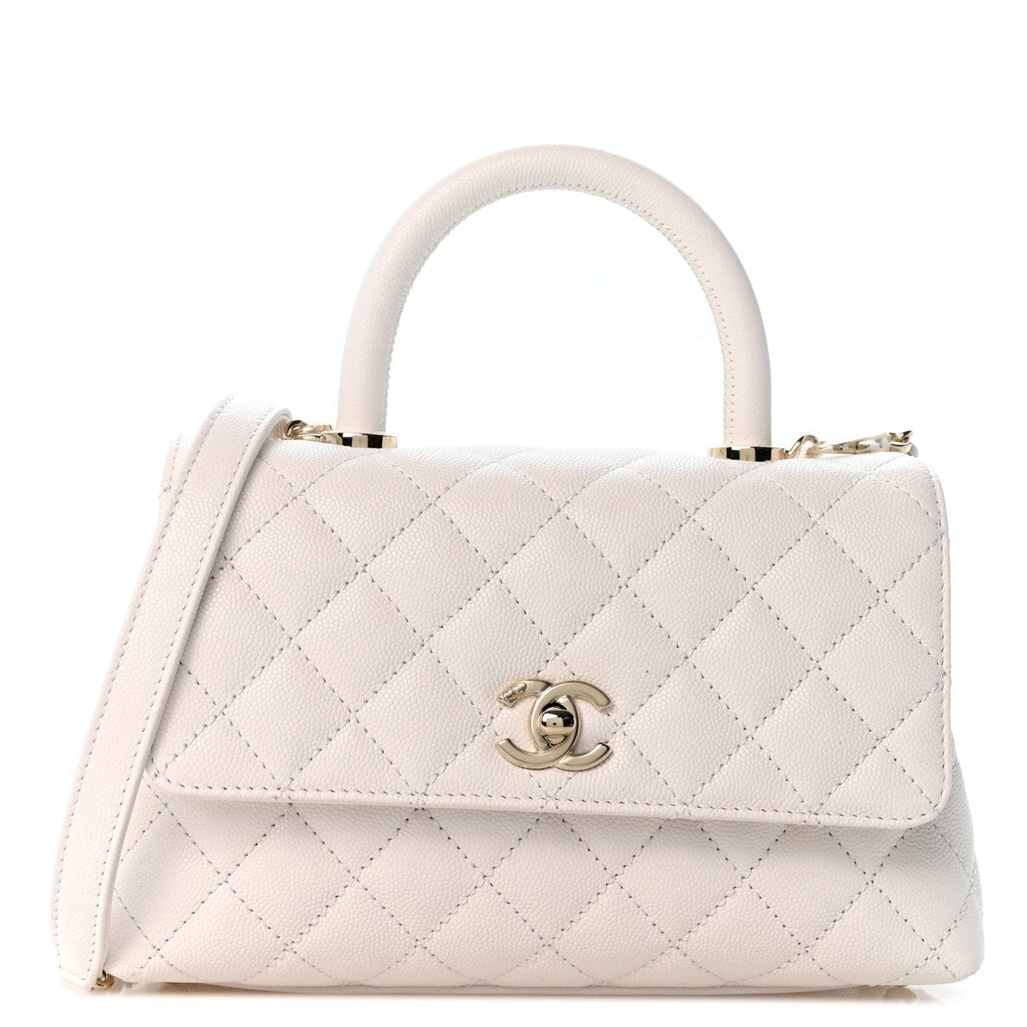 Caviar Quilted Mini Coco Handle Flap White