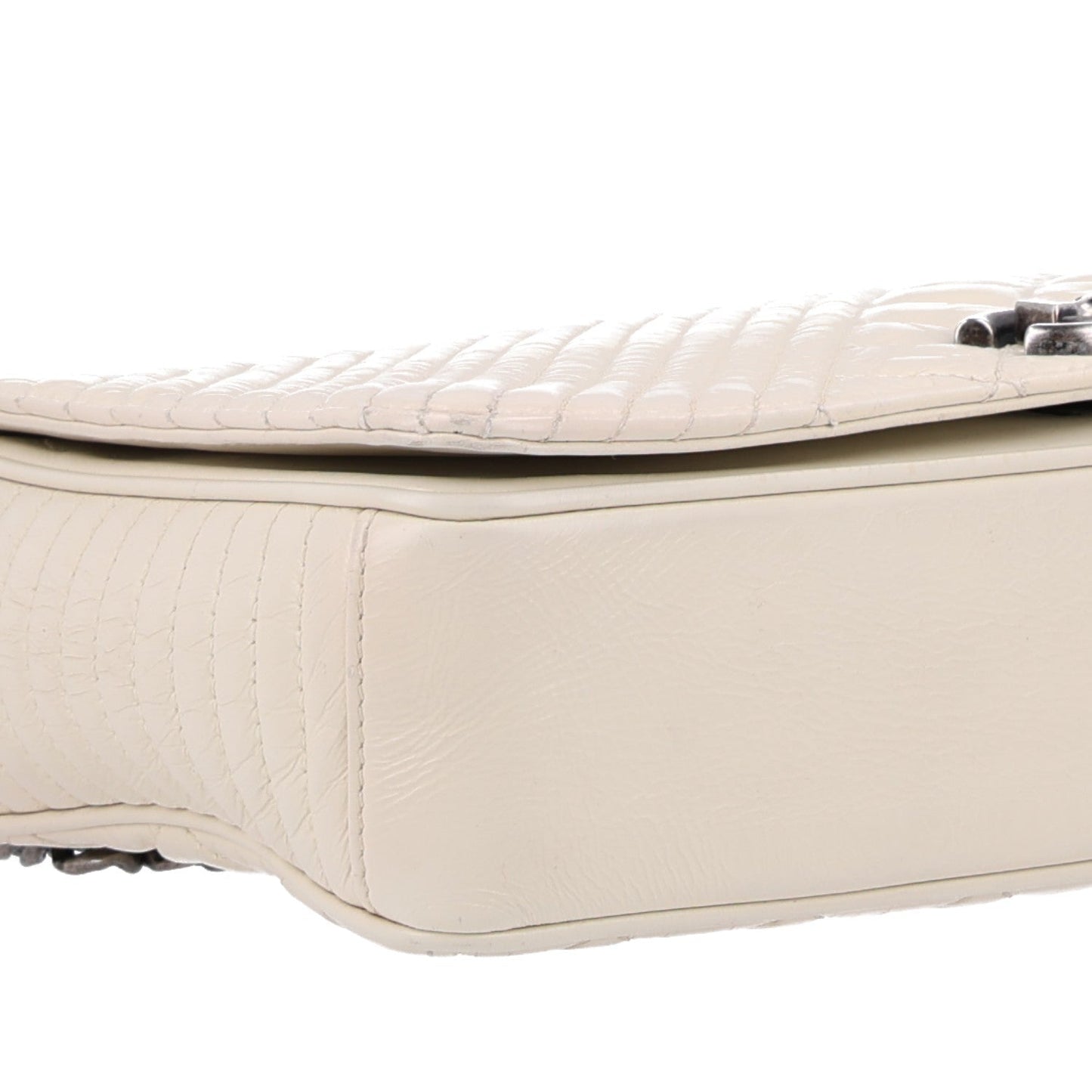 Glazed Calfskin Quilted Medium Coco Boy Flap White