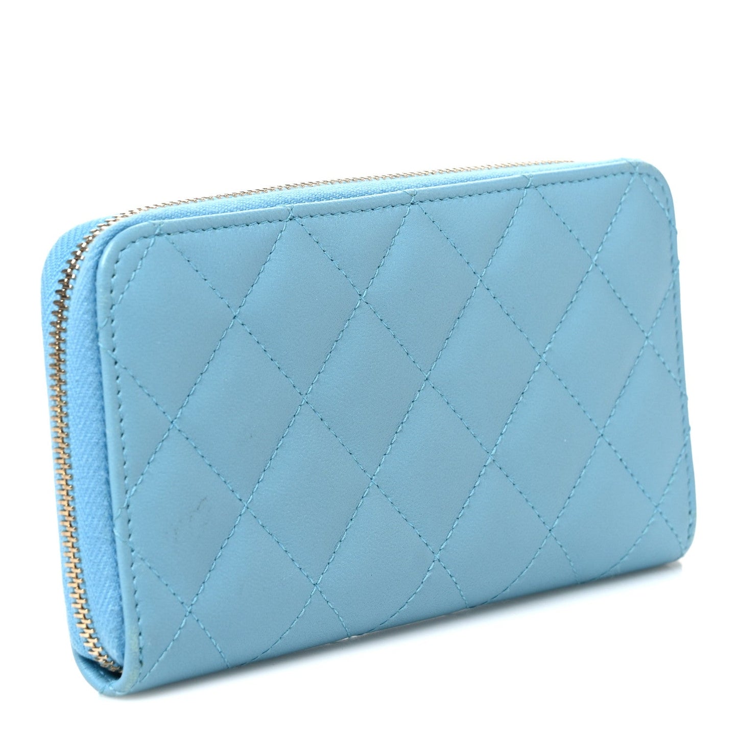 Lambskin Quilted Medium Zip Around Wallet Blue