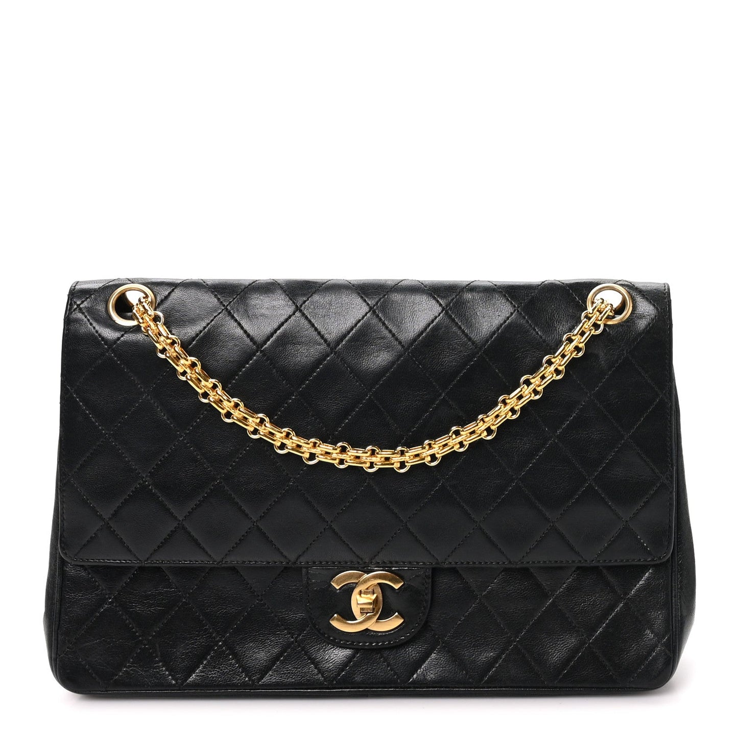Lambskin Quilted Medium Double Flap Bijoux Chain Black