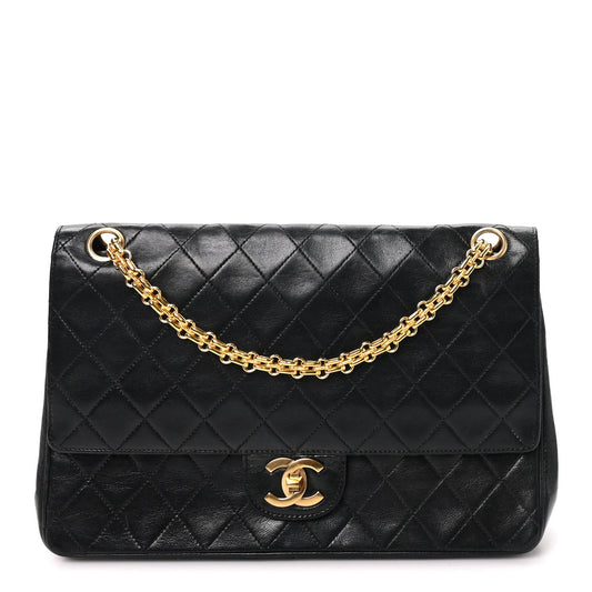Lambskin Quilted Medium Double Flap Bijoux Chain Black