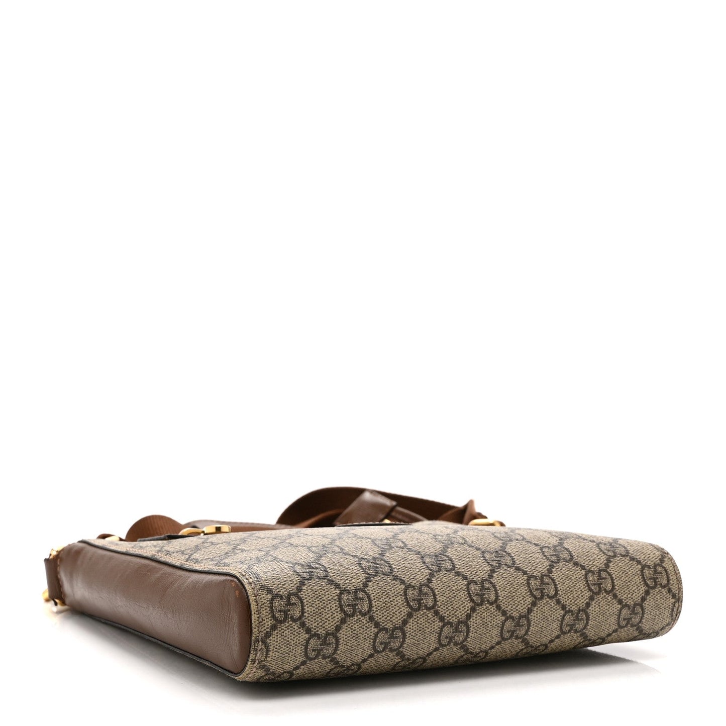 GG Supreme Monogram Azalea Calfskin Retro Interlocking G Flat Messenger Bag Beige Ebony Brown Sugar