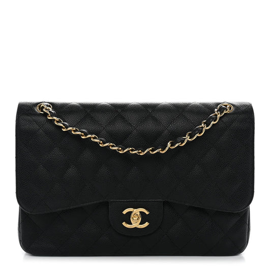 Caviar Quilted Jumbo Double Flap Black