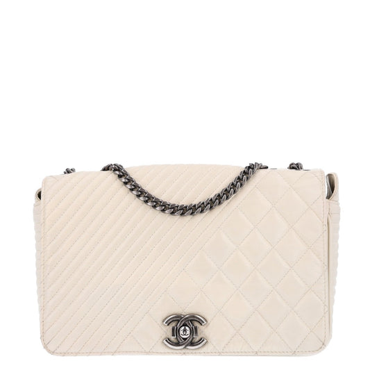 Glazed Calfskin Quilted Medium Coco Boy Flap White