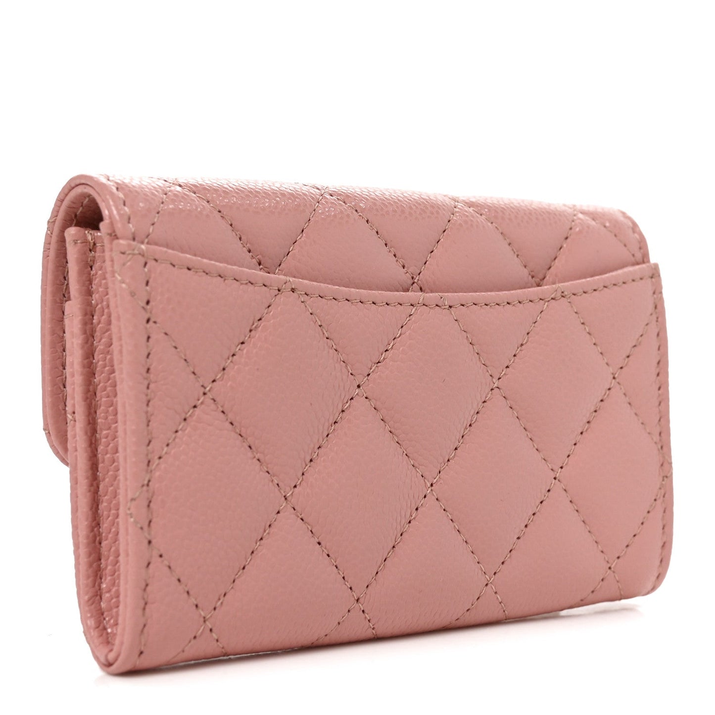 Caviar Quilted Flap Card Holder Wallet Light Pink