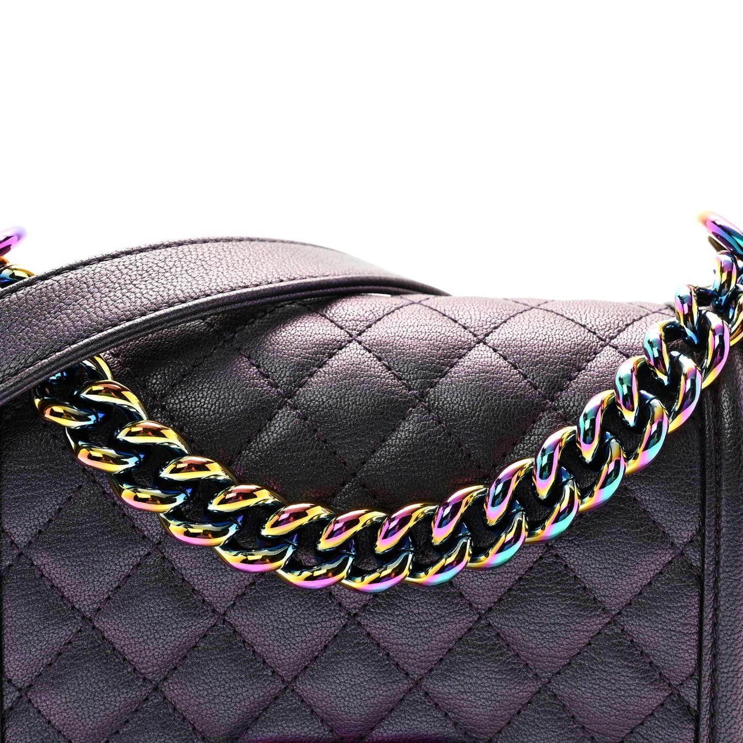 Iridescent Goatskin Quilted Small Boy Flap Purple