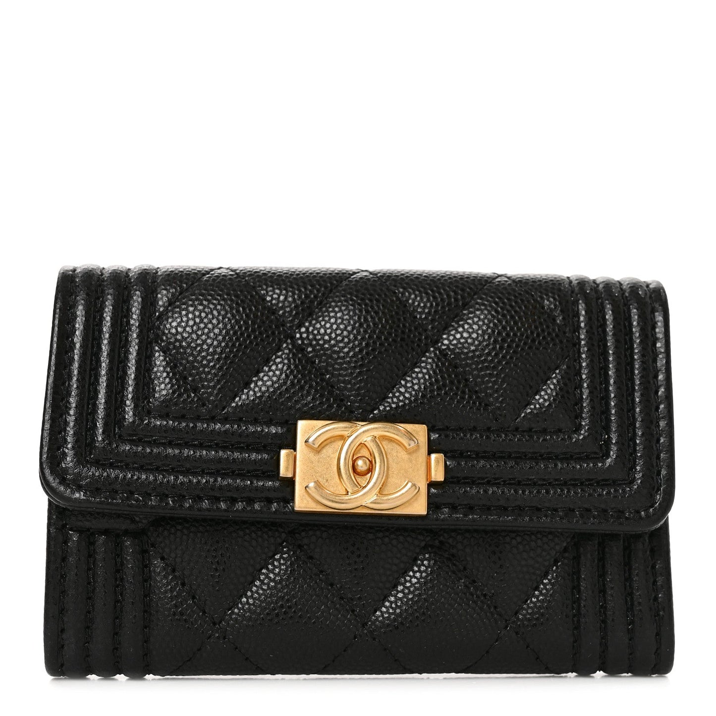Caviar Quilted Boy Flap Card Holder Black