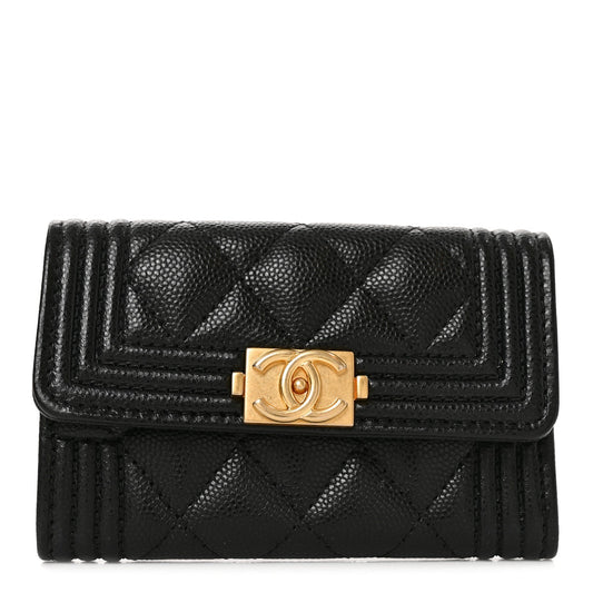 Caviar Quilted Boy Flap Card Holder Black