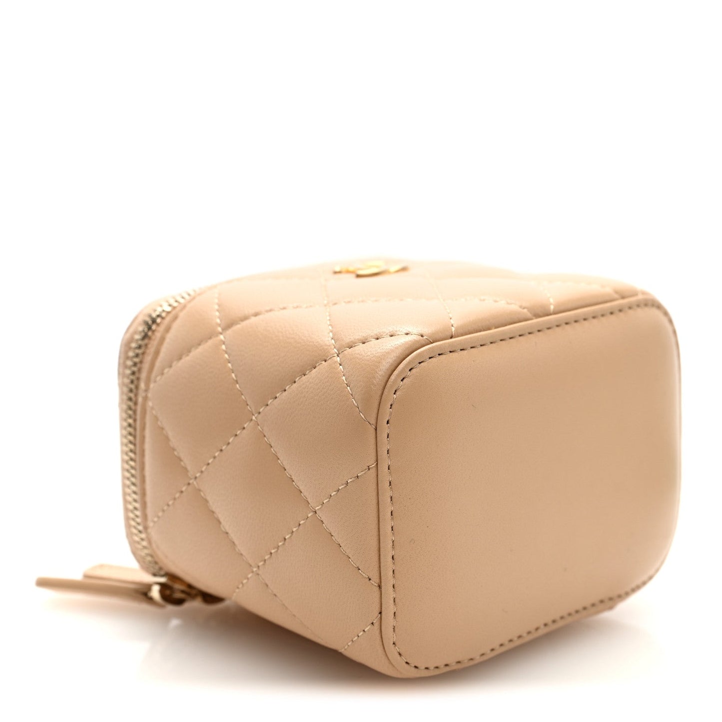 Lambskin Quilted Pearl Crush Mini Vanity Case With Chain Beige
